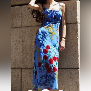 COMMENSE Velvet Floral Appliqué Cami Dress NWT